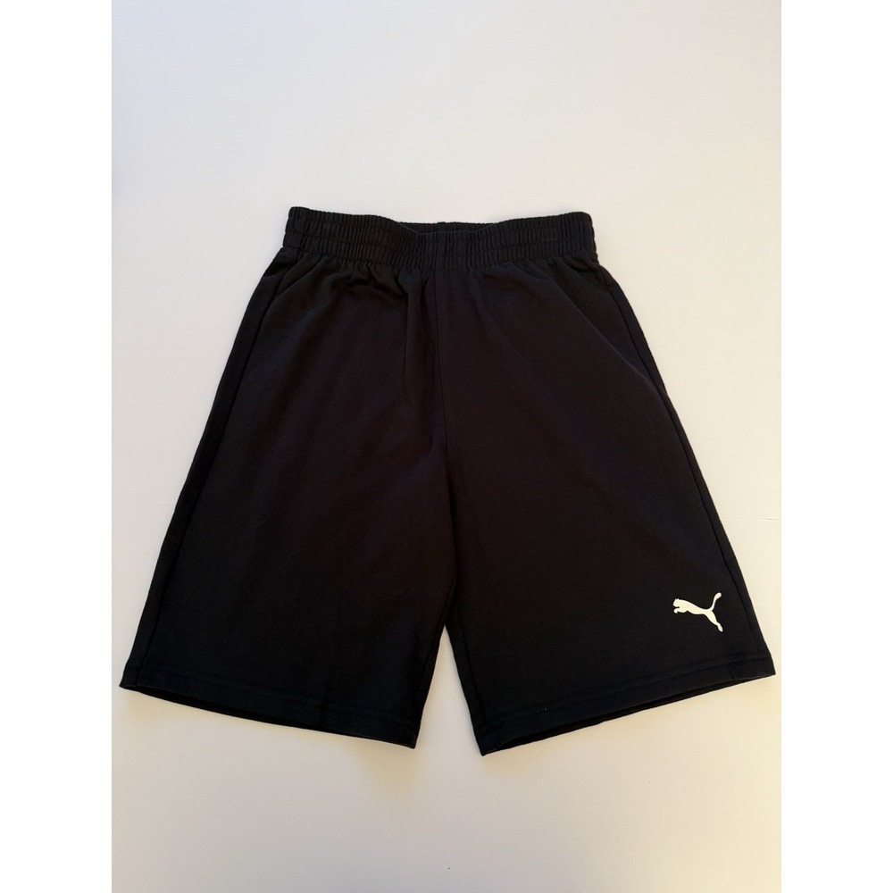 Puma Boys Medium Fleece Shorts Black 10-12 Logo Athletic Soft School Kids NWT